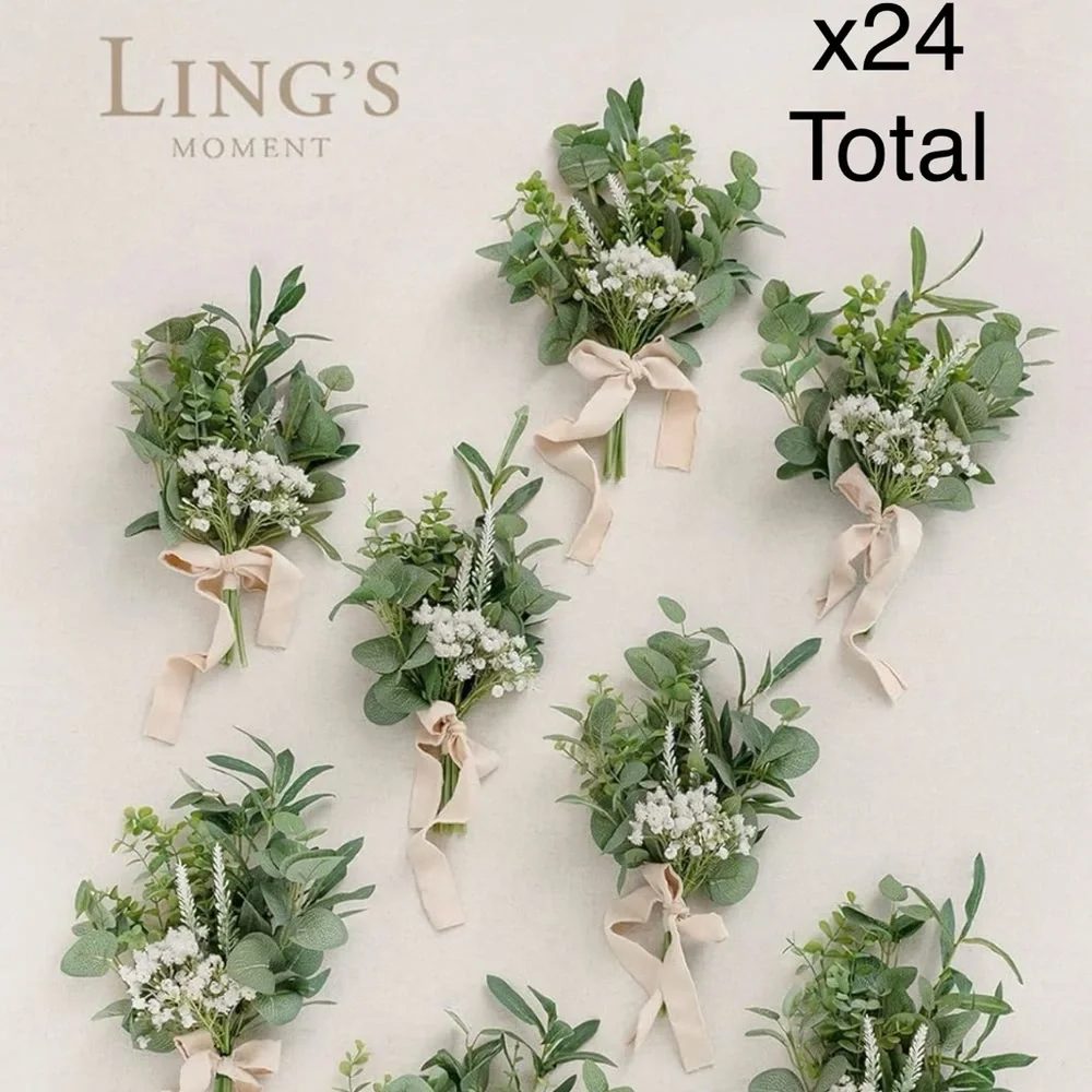 Ling's Moment Chair/Pew Florals in White, Sage, & Greenery. Used once, like new